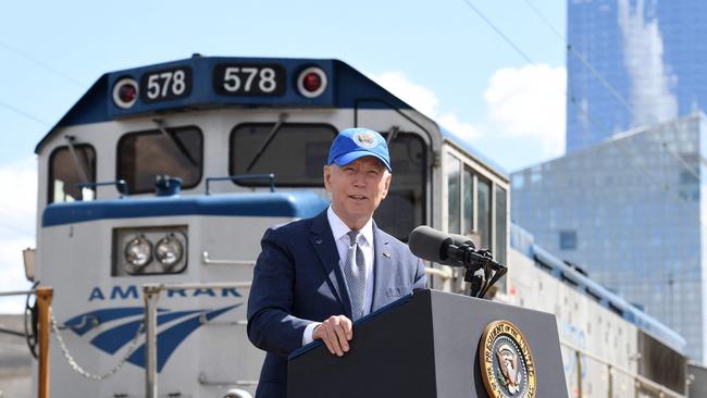 US President Joe Biden delivers remarks at an event earlier this year marking Amtrak's 50th anniversary in Philadelphia. Democrats, and some Republicans, have rescued his faltering domestic agenda by passing a giant infrastructure package. Picture: AFP