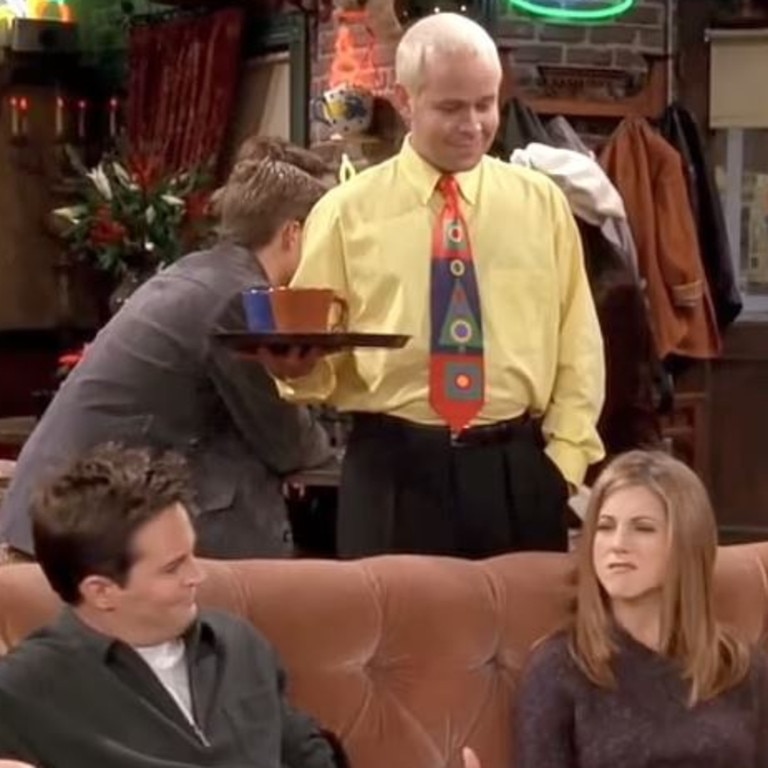 James Michael Tyler as Gunther with Matthew Perry and Jennifer Aniston on Friends. Picture: NBC