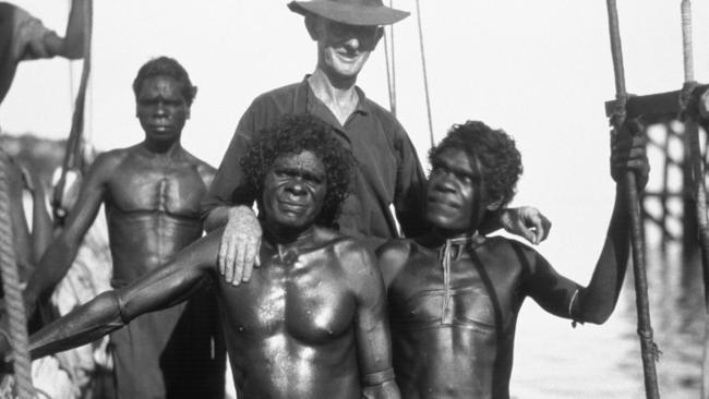 Dhakiyarr Wirrpanda (centre left) on the boat to Darwin where he was sentenced to death for Albert McColl’s murder before being acquitted by the High Court. Used with permission.