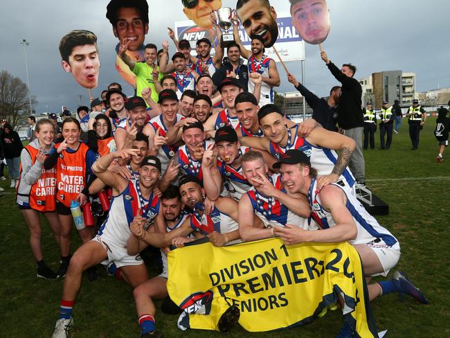 West Preston-Lakeside celebrates its premiership, Australia. Picture: Hamish Blair