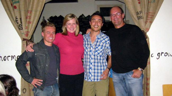 Grant Denyer with TV presenter Melissa Doyle, restaurant owner Marty Greenrod and David Koch at Goodlife Modern Organic Pizza.