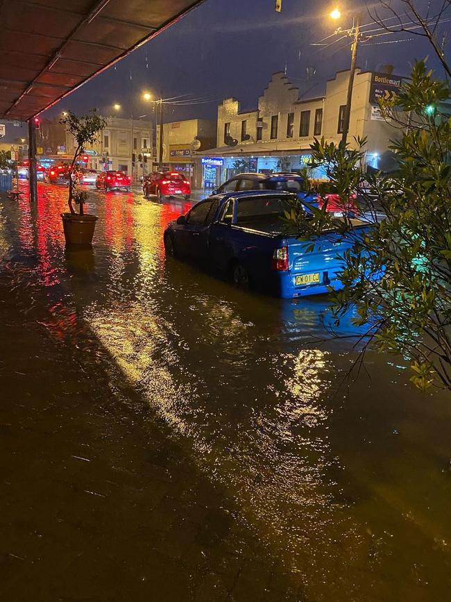 Cars stuck as the rain buckets down near Newcastle. Picture: Instagram