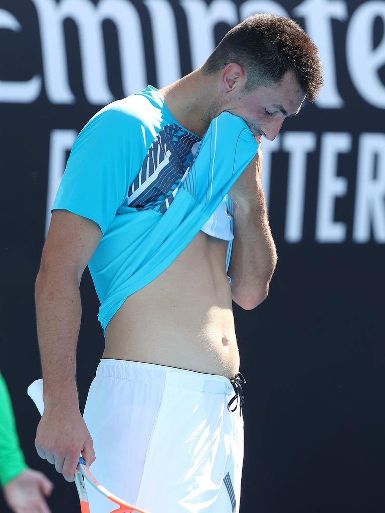 A frustrated Bernard Tomic during his second-round loss. Picture: Michael Klein.