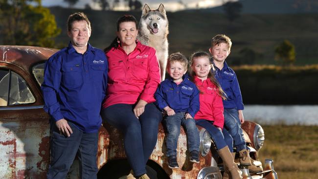 Paula Hanson with her family on their farm in Mudgee. Picture: Dean Marzolla