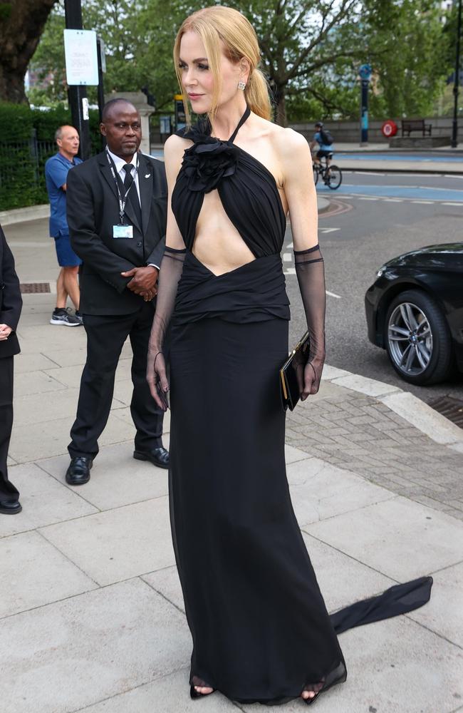 Kidman’s Saint Laurent dress came with a chiffon train. Picture: Matpapz/Backgrid