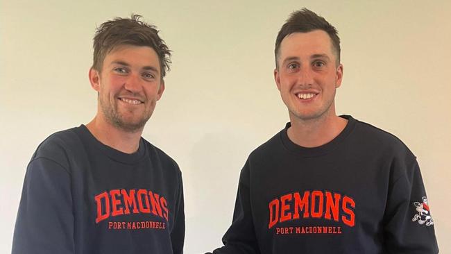 Christian Howlett (right) will add significantly to Port MacDonnell's forwardline. Picture: Port MacDonnell Football Club