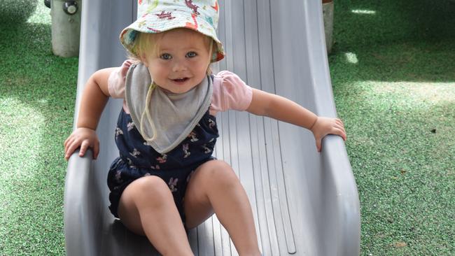 Evie McDonald at the redeveloped playground at Rockhampton Botanic Gardens on March 11, 2023. Picture: Aden Stokes