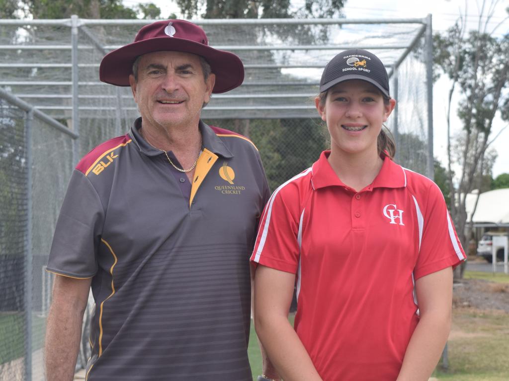 Bruce Deem from Queensland Cricket and Emerald Brothers' cricketer Bonnie Berry when she was selected for Queensland Cricket's 2019-20 Youth Pathway Academy squads.