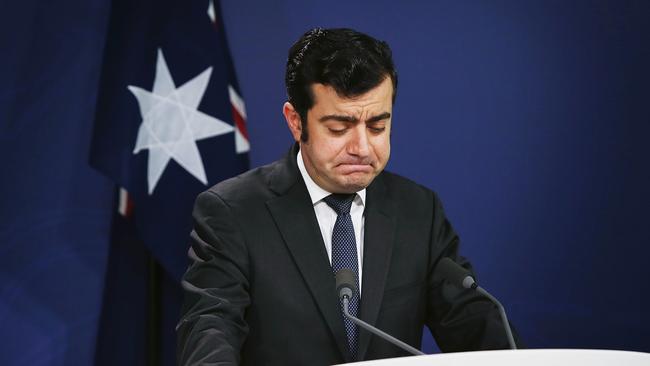 An emotional Dastyari announcing his resignation from the Senate in December last year.