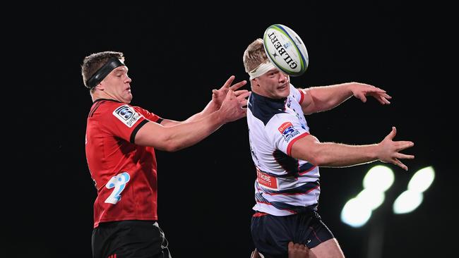 Big men compete in the air. Picture: Getty