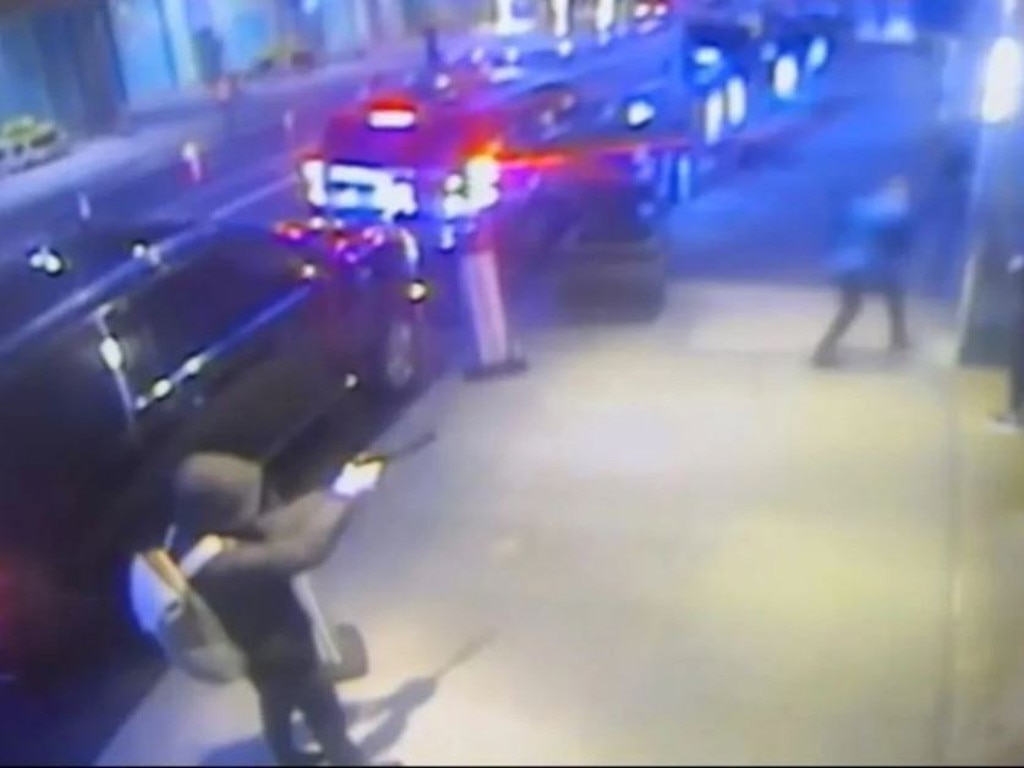 Chilling video shows the gunman shooting at Mr Thompson. Picture: New York Post