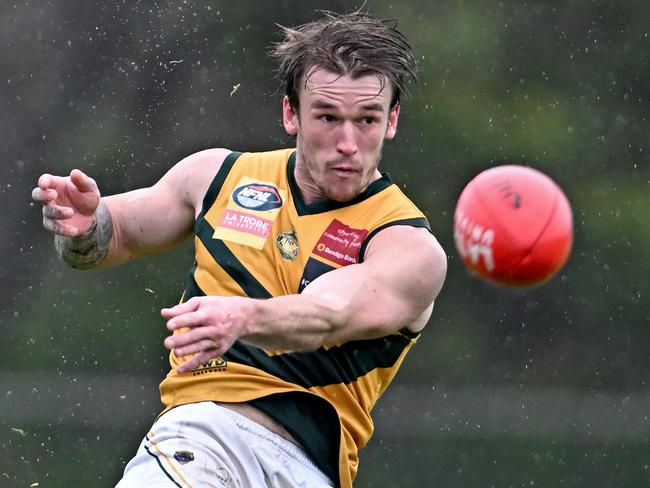 KinglakeÃs Bailey Robinson during the NFNL Old Eltham Collegians v Kinglake football match in Research, Saturday, June 29, 2024. Picture: Andy Brownbill