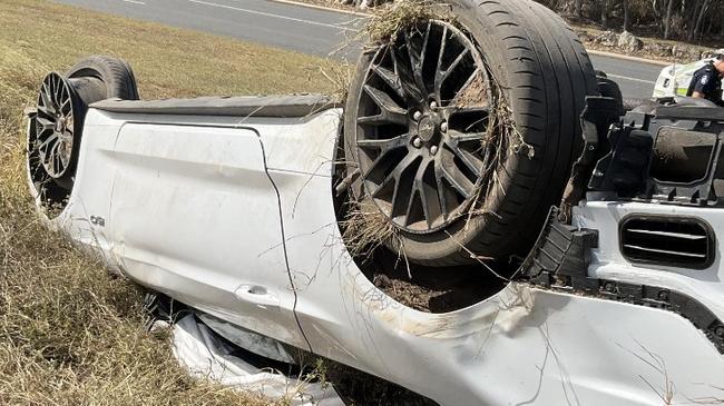 A Ford Mustang flipped onto its roof at Gladstone on March 9.