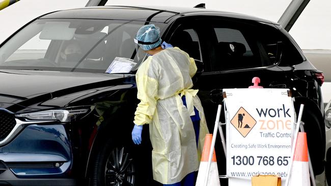 A nurse takes a Covid sample at the testing site at Victoria Park in 2022. Picture: NCA NewsWire / Naomi Jellicoe