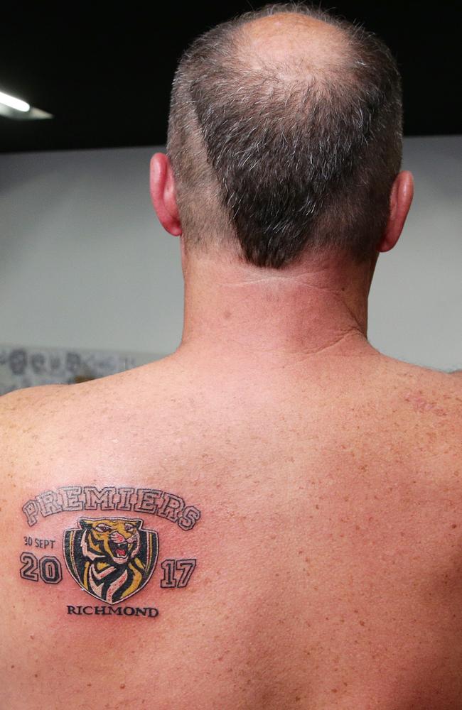 The diehard Tiger fan also had his head shaved to emulate Dustin Martin’s distinctive mohawk mullet. Picture Andrew Tauber                        <a capiid="29d4e921264be2dc6d6ce1e669177ddd" class="capi-video">Tigers' boss praises fan base</a>