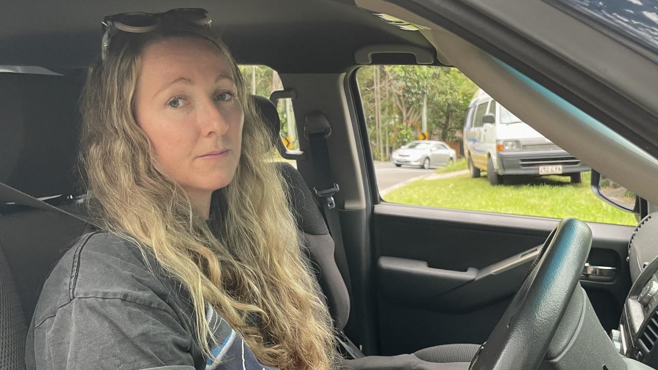 Coolum Beach resident Raina O’Brien is scared of departing her driveway because a bend in the road makes it impossible for her to see oncoming traffic. Picture: Letea Cavander