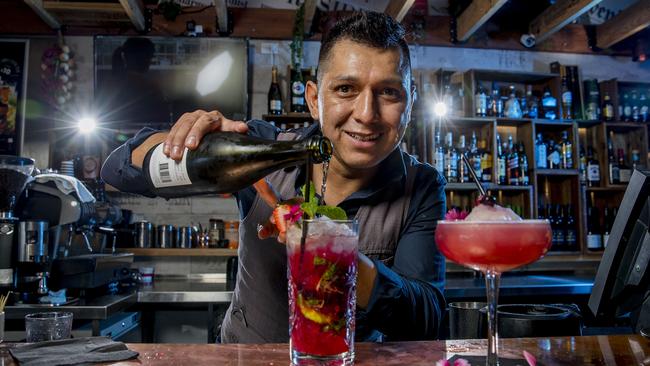 Bar 11 Mixologist Carlos Mosqueira making a French Mojito cocktail. Picture: Jerad Williams