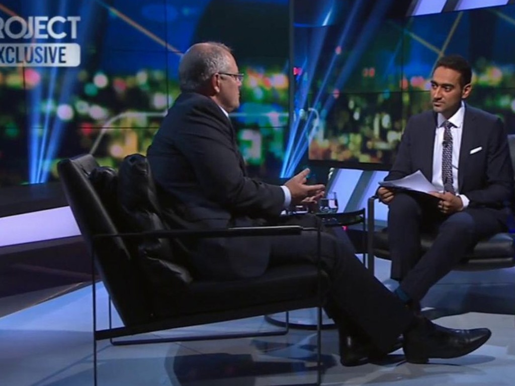 Waleed Aly and Scott Morrison on the Project. Picture: The Project