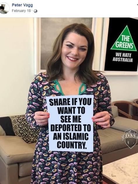 A post on Peter Vagg’s Facebook page featuring Greens Senator Sarah Hanson-Young.