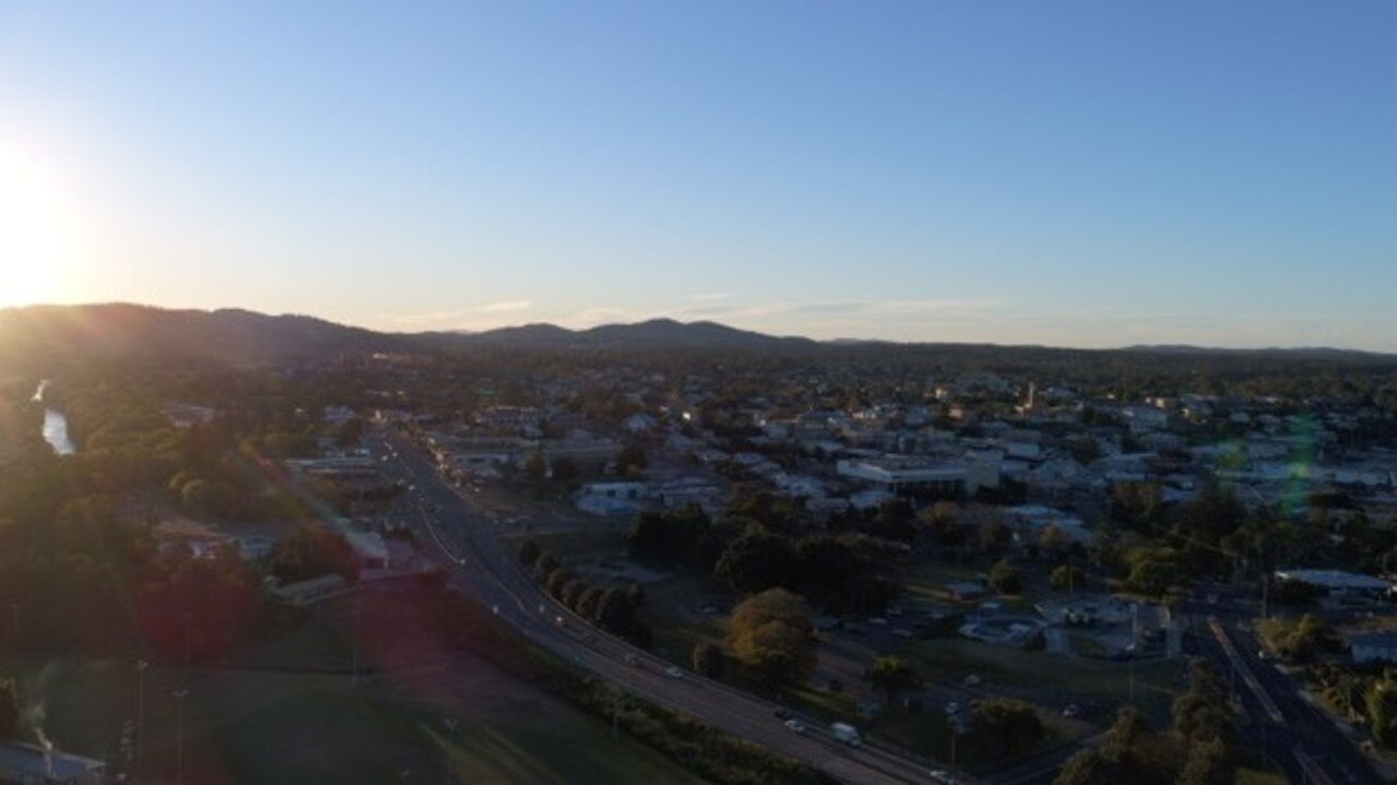 Drone photos have captured new angles of the stunning Gympie CBD, Bruce Highway and surrounds at sunset. Pictures: Josh Preston