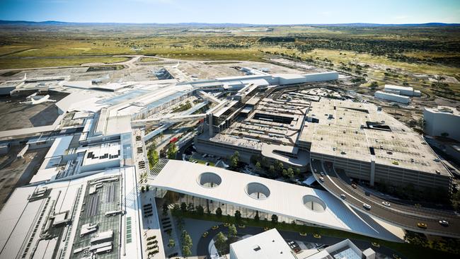 Artist’s impression of Melbourne Airport with an underground rail station. Picture: Supplied