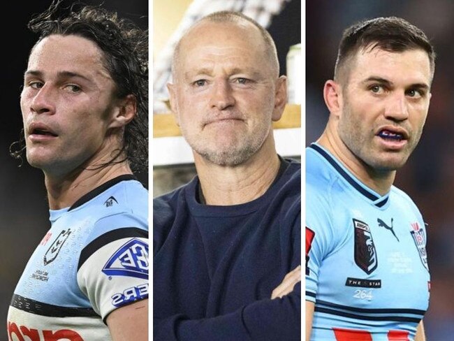 Nicho Hynes, Michael Maguire and James Tedesco. Photos: Getty Images