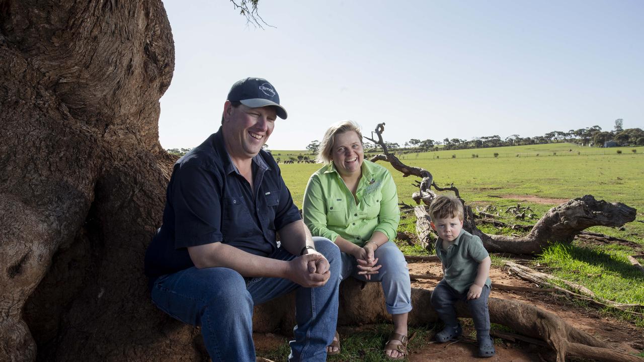 Farmer Karl Zerner, pictured with wife Emily Buddle, is grateful his young son gets to grow up on the land. Picture: Brett Hartwig