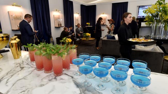 Vibrant cocktails lined up in the Kennedy Marquee. Picture: Jay Town