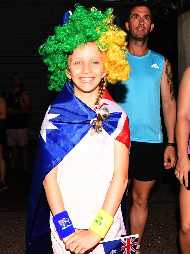 Charlotte Horn celebrates Australia Day at the Australia Day Fun Run at the Darwin Waterfront. Picture: Katrina Bridgeford