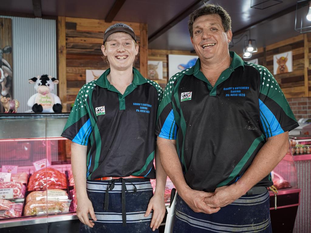 Goodes Butchery owner Don Horspool (right) with trainee Rhyan Burgess. Picture: Heidi Petith