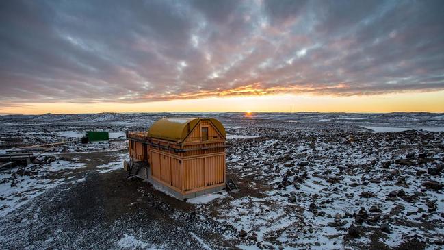 Sunrise over Davis lidar building. Picture: Derryn Harvie/Australian Antarctic Division