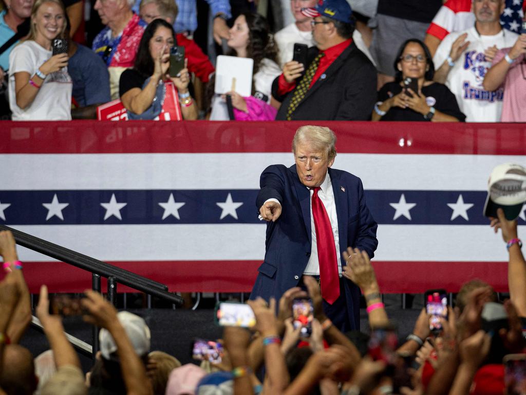 Donald Trump greets supporters during a campaign rally in Charlotte, North Carolina. Picture: AFP