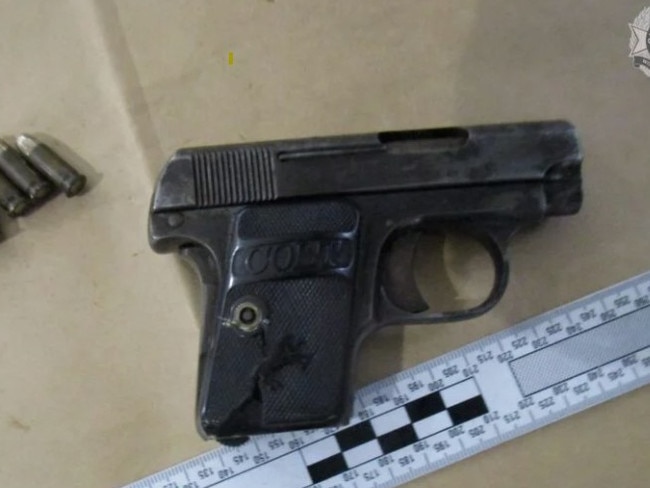 A .25 calibre Colt handgun seized by police when they arrested a man, 34, on a drug trafficking charge.