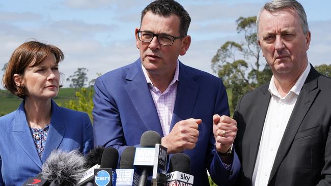 Premier Daniel Andrews announces the mental health royal commission during last year’s state election campaign. Picture: Alex Murray (AAP) 