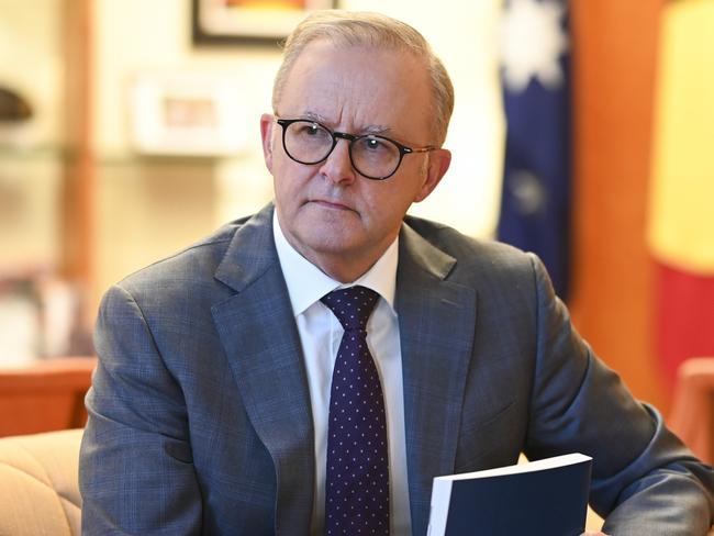 CANBERRA, Australia, NewsWire Photos. May 13, 2024: Prime Minister Anthony Albanese with the 2024-25 Budget papers in his office Canberra ahead of the 2024 Federal Budget. Picture: NCA NewsWire / Martin Ollman