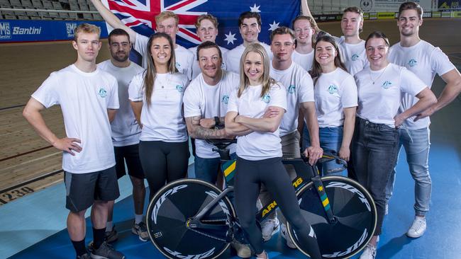 Fourteen of the 34 Australian team members at the 2022 Australian Cycling Commonwealth Games Squad Announcement. Picture: Mark Brake / Getty