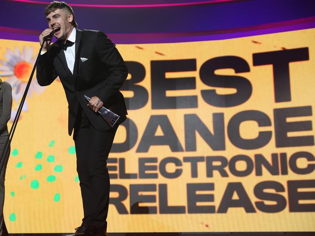 Luude accepts the ARIA award for Best Dance / Electronic Release during the 2022 ARIA Awards at The Hordern Pavilion on November 24, 2022 in Sydney, Australia. (Photo by Brittany Long/Getty Images)