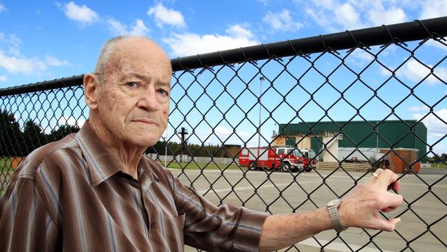 Whistleblower and former CFA Chief Officer Brian Potter outside the Fiskville training yards.