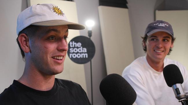 Port Adelaide players Zak Butters and Connor Rozee on Mark Soderstrom's podcast The Soda Room. Picture: Supplied