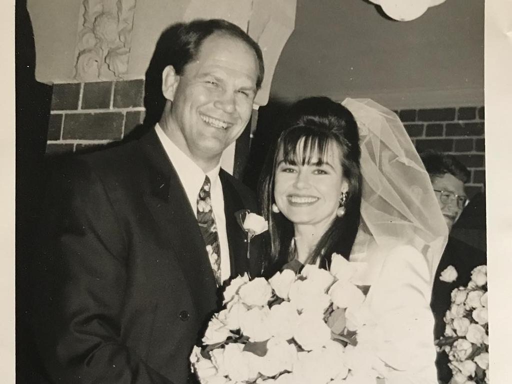 Lisa Wilkinson and her husband Peter FitzSimons in a wedding photograph from 32 years ago. Picture: Supplied / Instagram