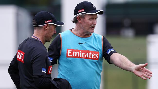 Brendan McCartney helping out at Collingwood training. Picture: Michael Klein