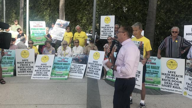 Public rally at Evandale against the Bruce Bishop parking lot sell off. Picture: Lea Emery