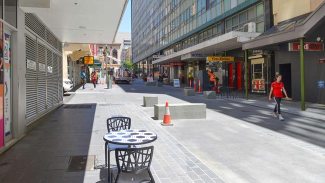 Bank St, between Hindley St and North Terrace, was recently reopened after renovation. Picture: AAP / Brenton Edwards