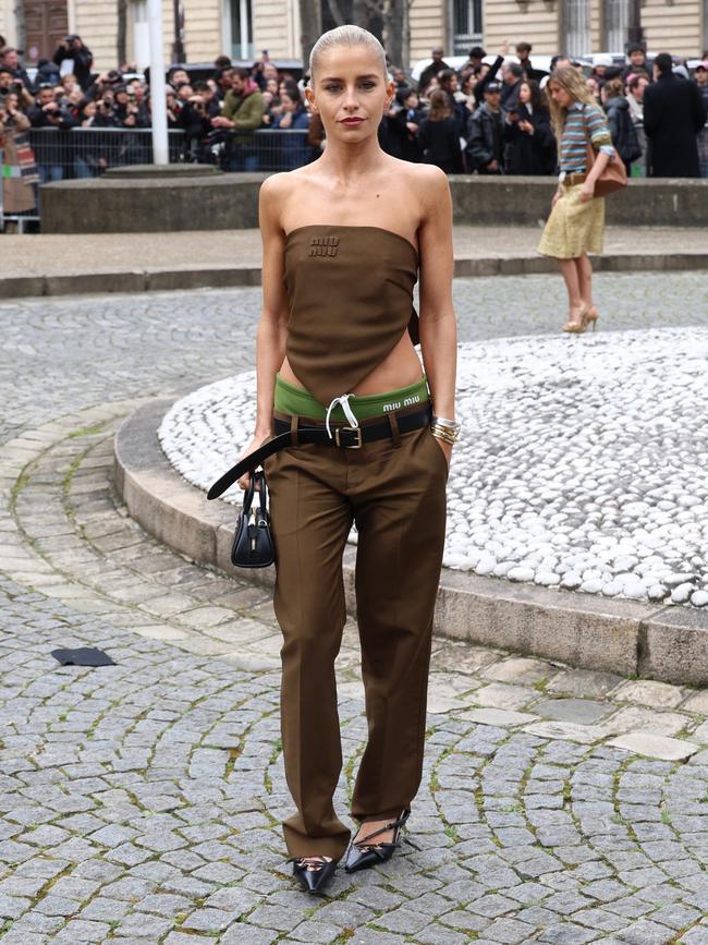 German model Caroline Caro Daur wore the exact same outfit – right down to the statement undies. Picture: Backgrid