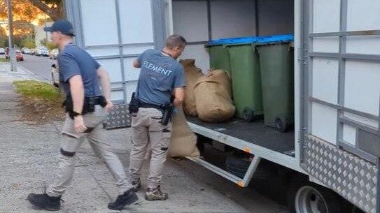 Police were seen loading bins and sacks into a truck after seizing more than 560 cannabis plants. <br/>Picture: Victoria Police.