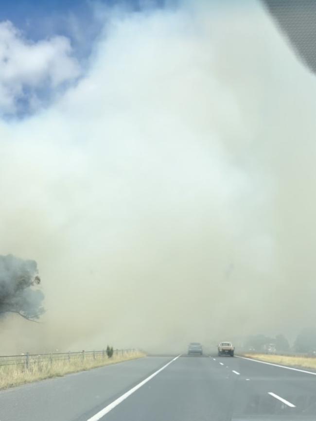 Emergency services were called to a grass fire near the Princes Fwy in Nar Nar Goon on Wednesday morning. Picture: Supplied