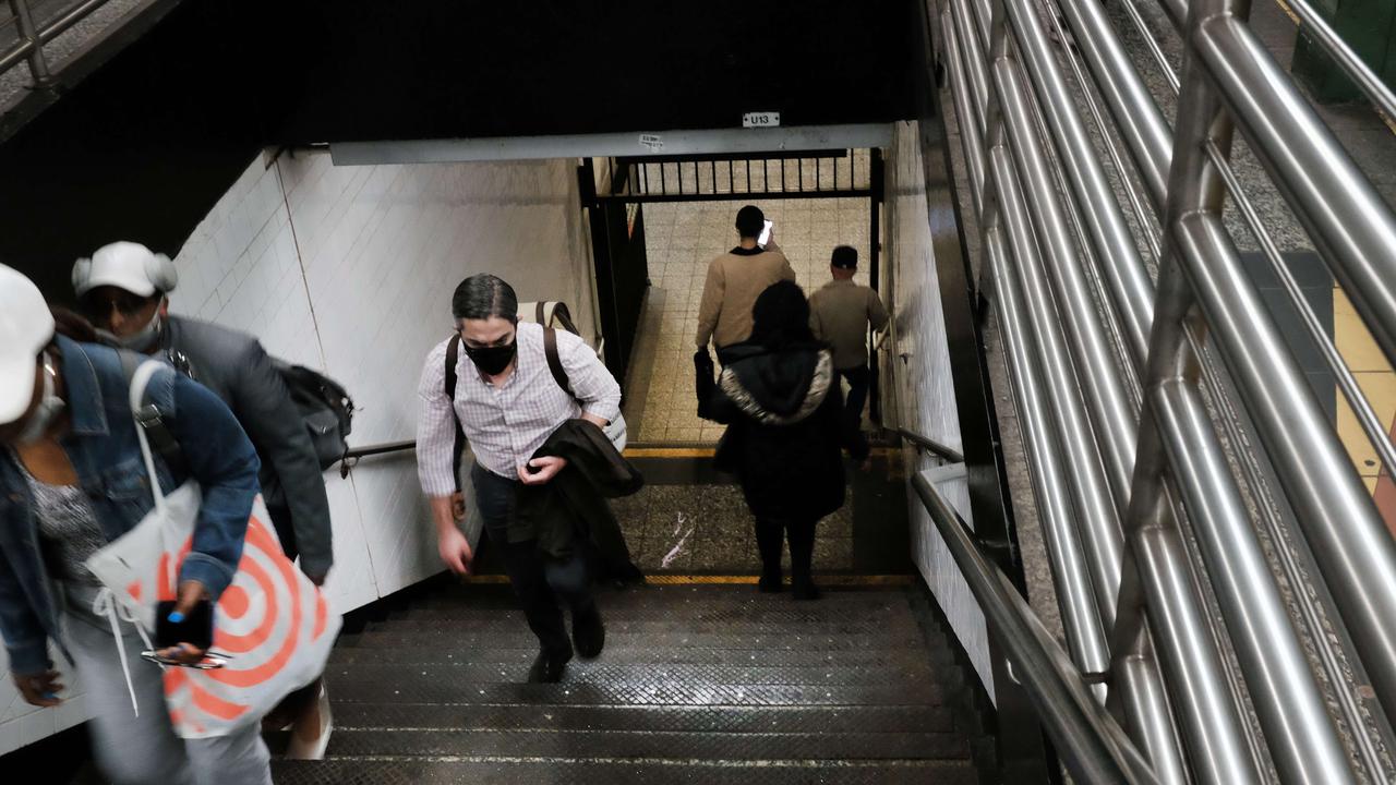 People walk through a Brooklyn subway station a day after a man shot numerous people on a Manhattan bound train. Picture: Spencer Platt/Getty Images/AFP