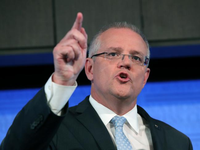 NEWS2019ELECTION16/05/2019. DAY36/Job2The Prime Minister Scott Morrison on day 36 at the National Press Club in Canberra. His wife Jenny was at the NPC as well.Picture Gary Ramage