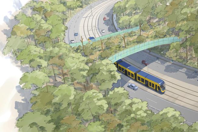 <p>2020: Artist impressions of Gold Coast light rail Stage 3B - Burleigh Heads to Gold Coast Airport. Picture: Supplied</p>