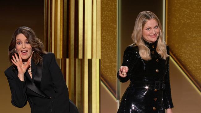 Tina Fey and Amy Poehler speak onstage at the 78th Annual Golden Globe Awards. Picture: Getty